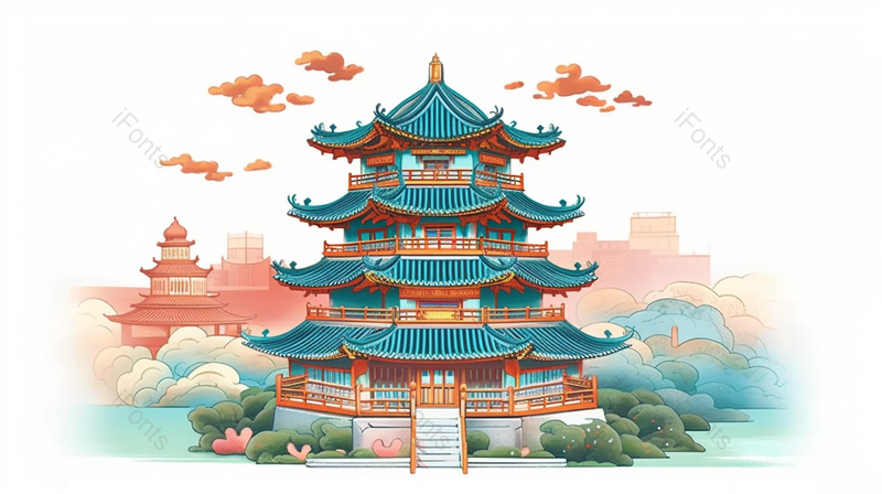中国风古代建筑六合塔风景,插画/手绘图,插画/手绘图库,插画/手绘图下载,插画/手绘